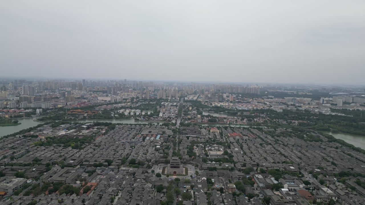 航拍山东聊城东昌湖景区