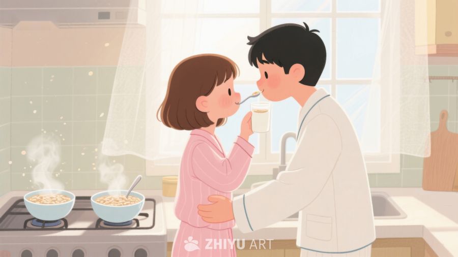 温馨厨房：父女共度早餐时光 375