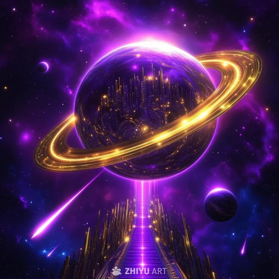 一张宇宙主题的专辑封面，没有人物。中心是一个发光的