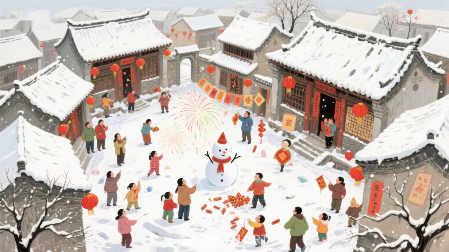 雪中欢庆：传统村落的节日景象 1123