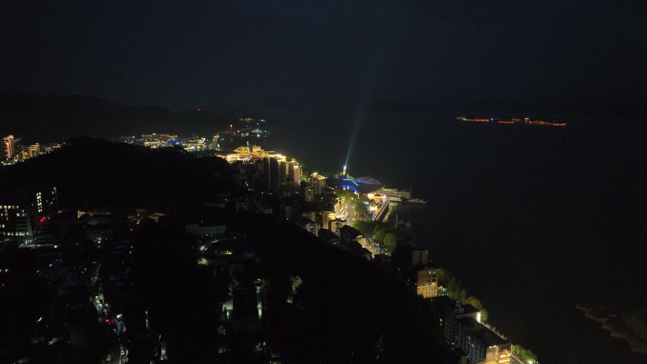 4K航拍浙江杭州淳安县千岛湖夜景风光 6
