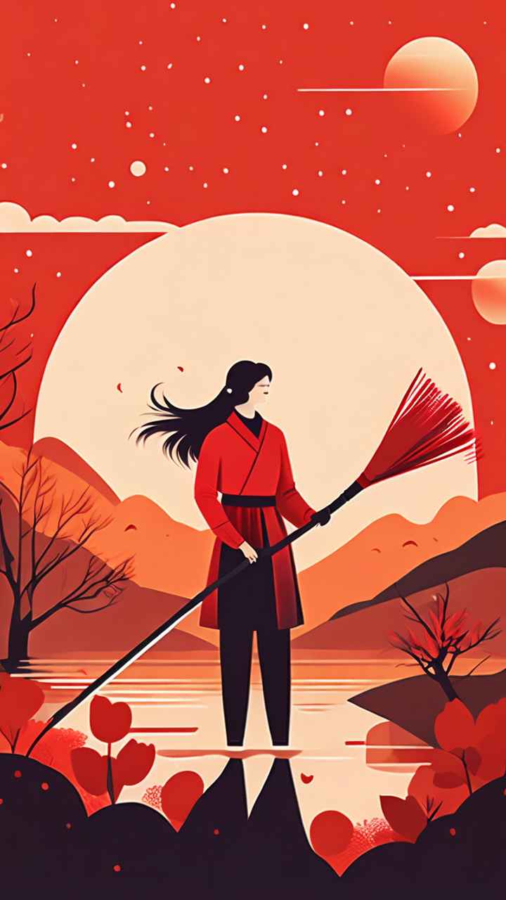春节新春扫尘简约插画背景 41