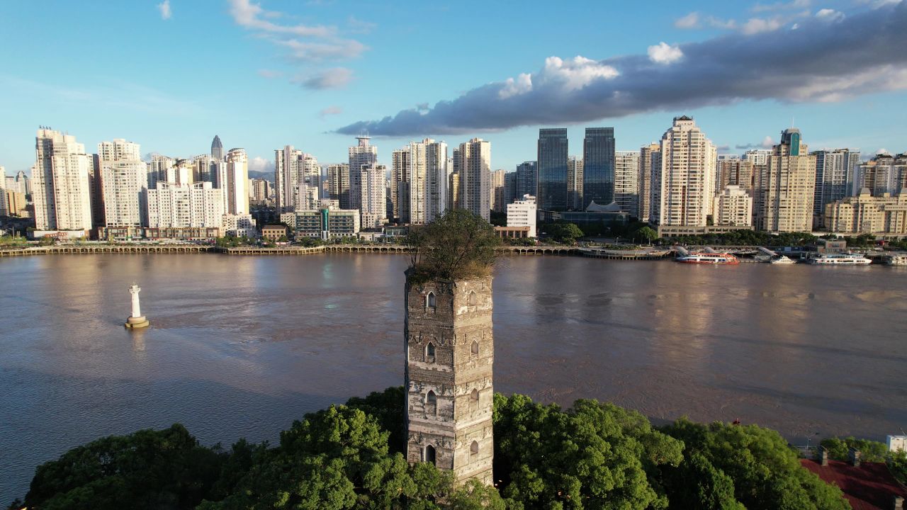 浙江温州江心屿4A景区航拍 