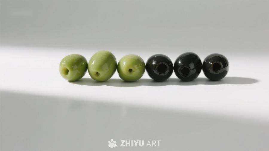 六颗橄榄排列在白色背景上 187