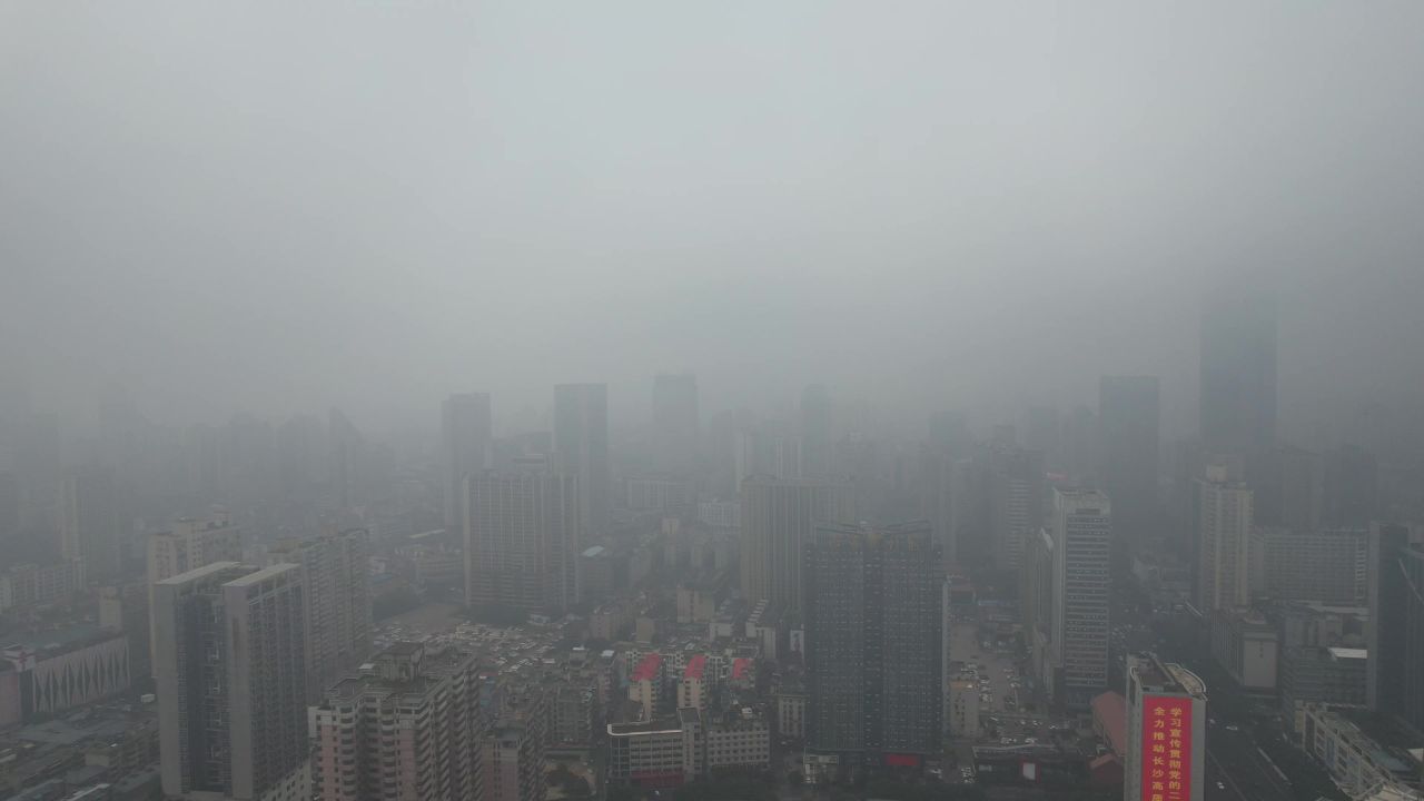 湖南岳阳城市清晨风光航拍 