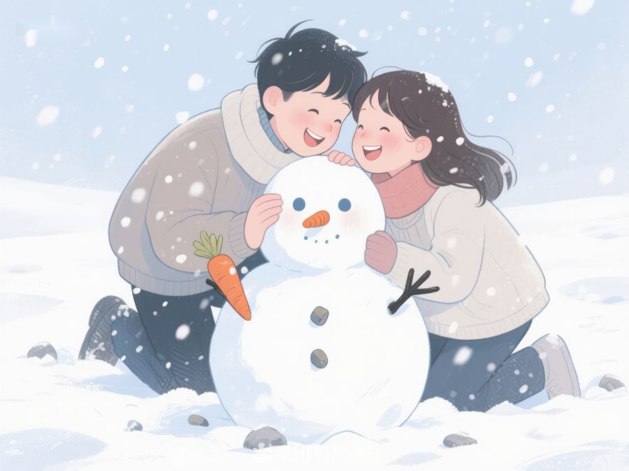 雪地里堆雪人的快乐时光 876