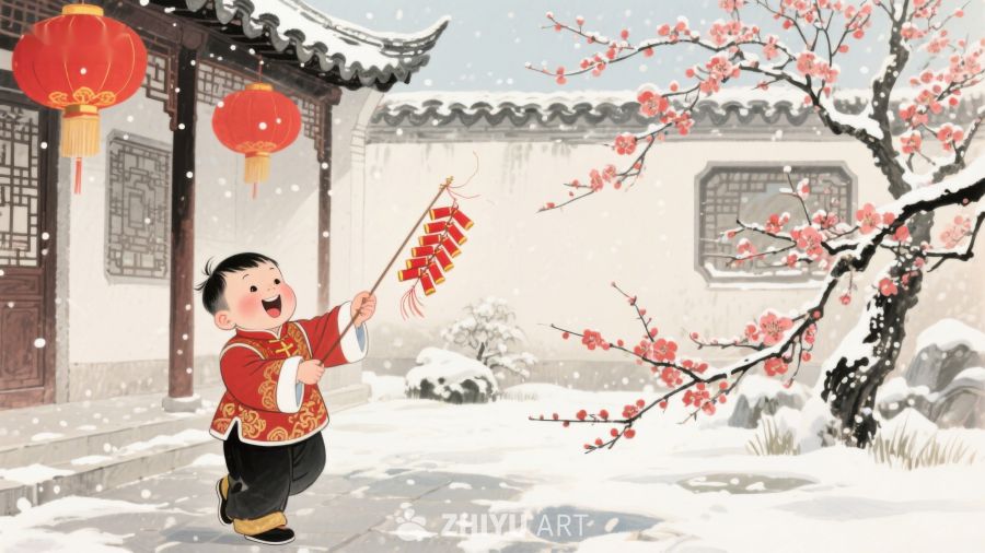 雪中孩童燃放鞭炮，喜迎新春 141