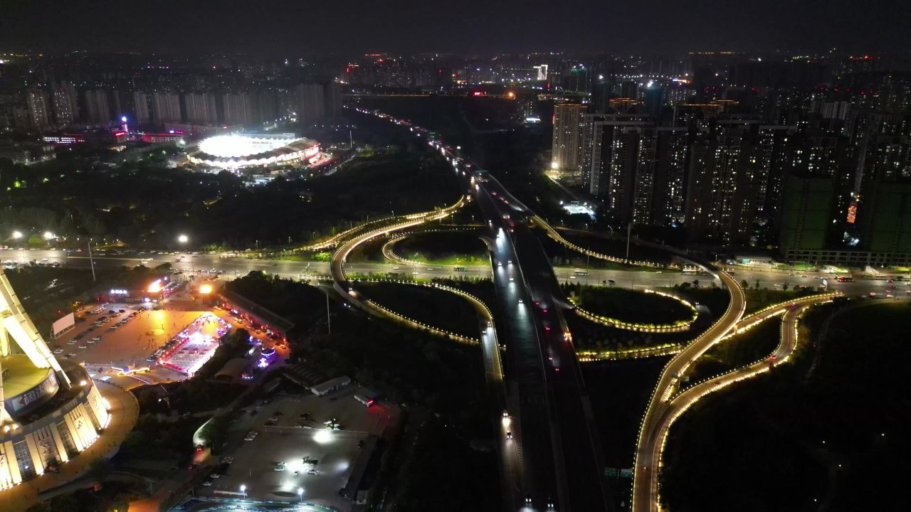 航拍河南郑州中州大道立交桥夜景