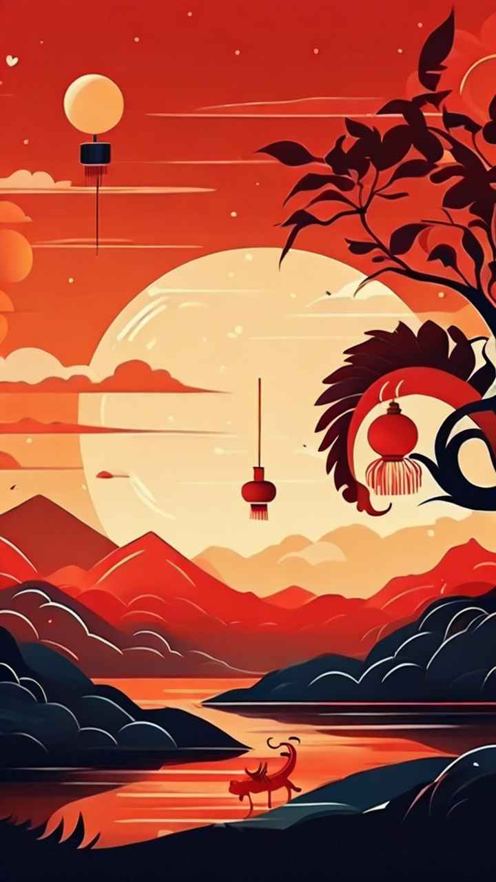 过年春节游龙灯简约插画 40