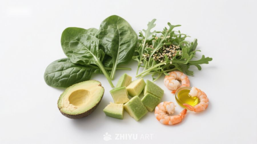 新鲜食材组合：牛油果虾仁沙拉