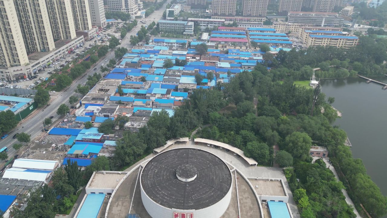 航拍山东菏泽城市建设菏泽风光