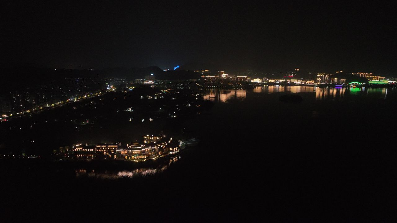 4K航拍浙江杭州淳安县千岛湖夜景风光 12