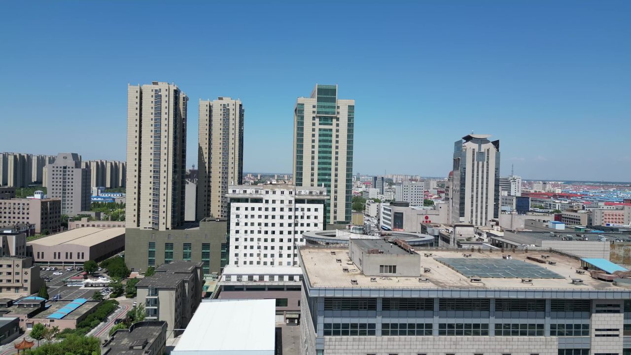 航拍山东东营城市建设东营风光