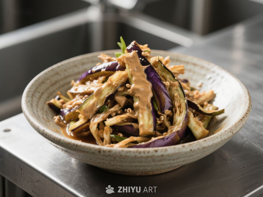 烤茄子拌面，淋上浓郁酱汁 587