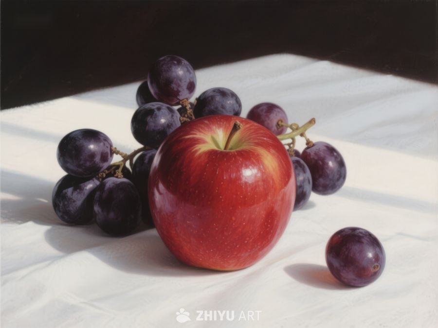 红苹果与葡萄的静物画 72