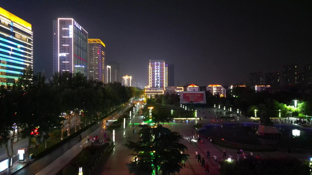 河北邯郸城市高楼建筑夜景交通航拍 