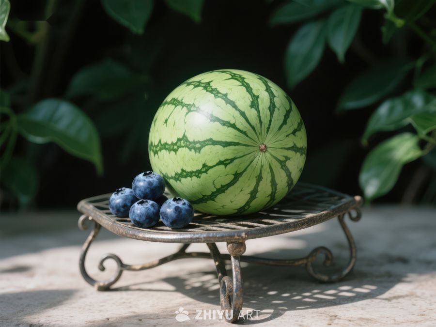西瓜与蓝莓置于铁艺托盘 520