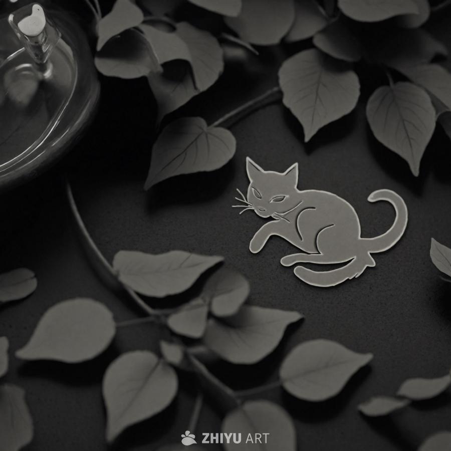 墙纸上有一只猫的图案。猫以独特的风格描绘，身体的位