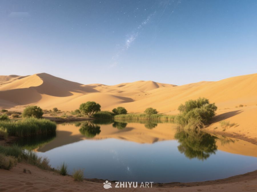沙漠绿洲，星夜下的宁静水面 72