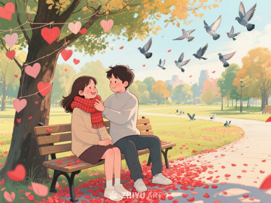 秋日公园情侣温馨相拥 566