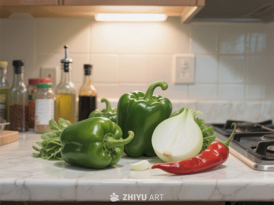 厨房台面上的蔬菜组合 39