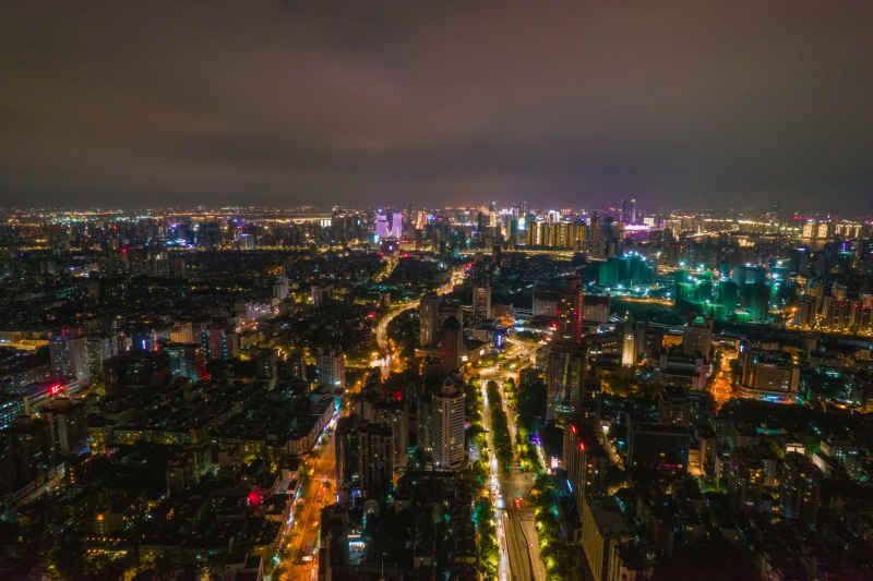 航拍 浙江 杭州 城市 夜景
