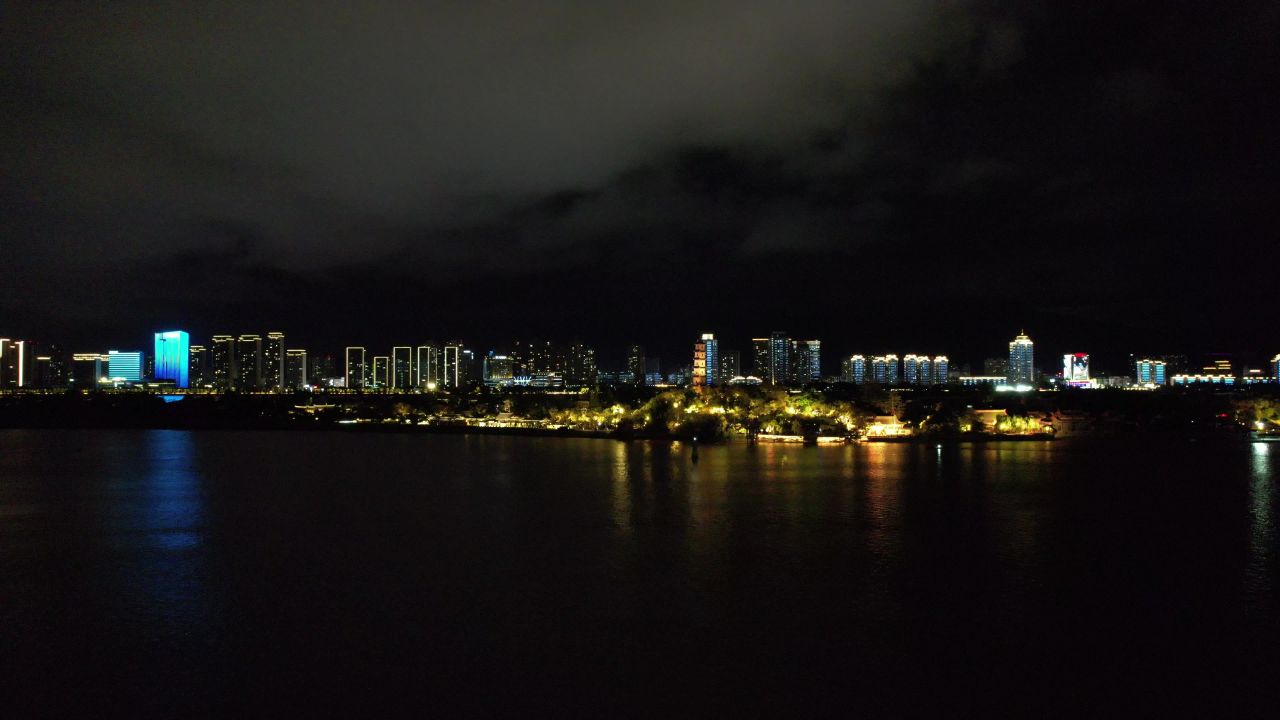 浙江温州城市夜景灯光航拍