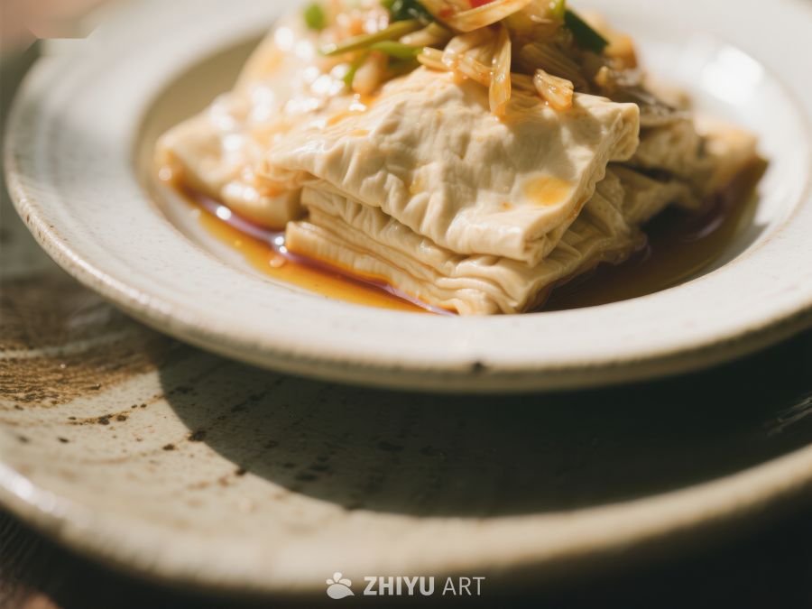 美味豆腐料理，搭配酱汁与葱花 991