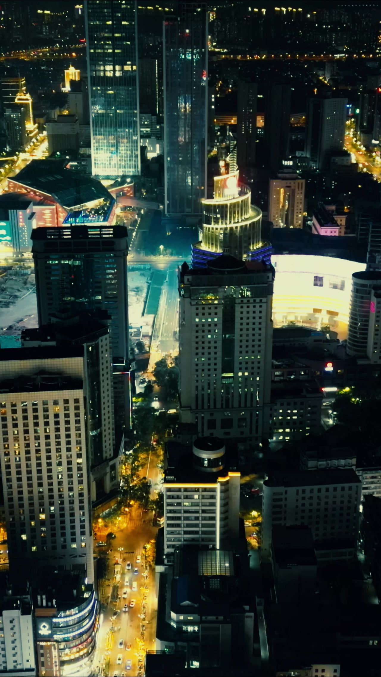 昆明城市夜景竖屏航拍 