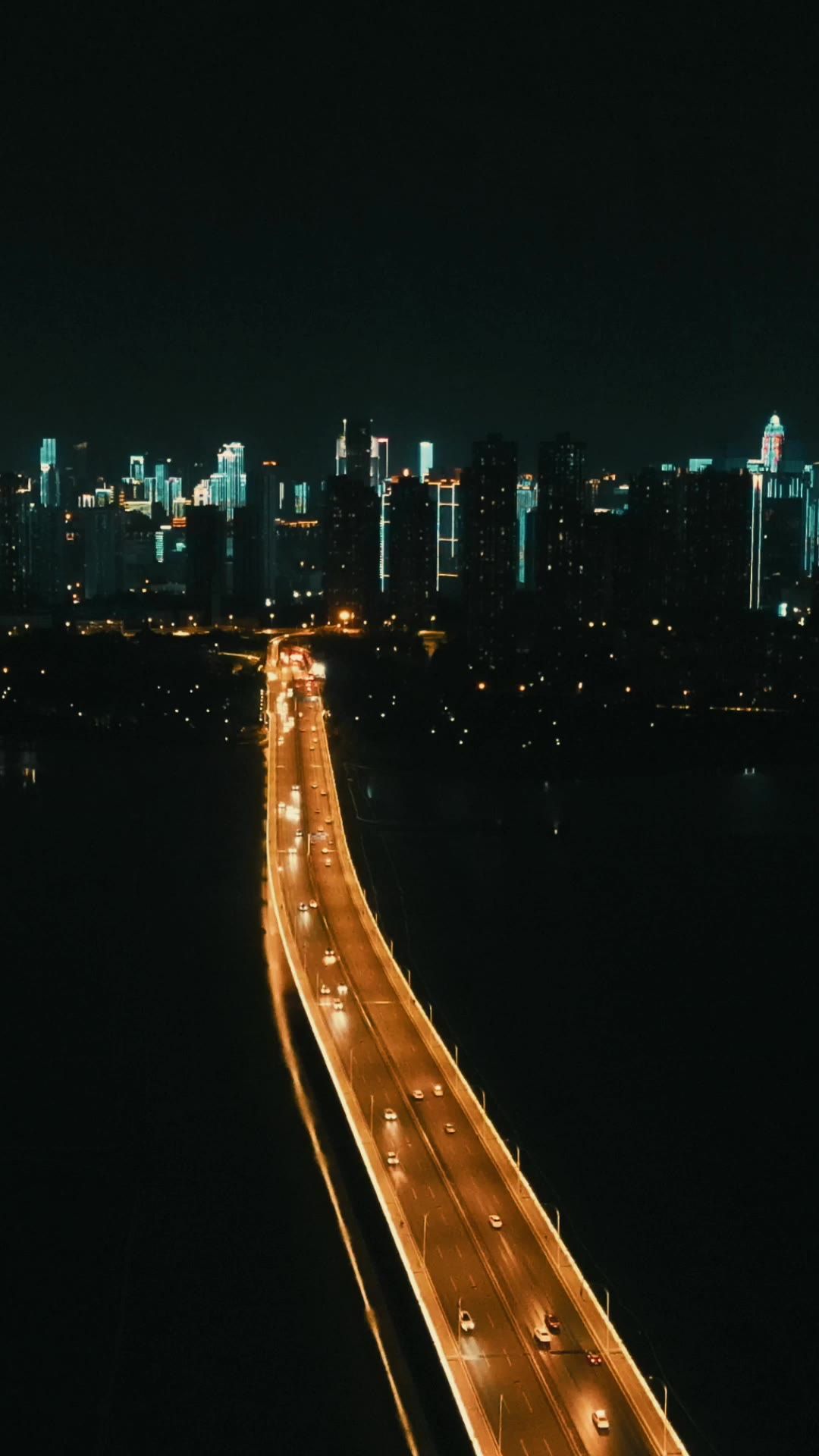  湖北武汉夜景灯光竖屏航拍