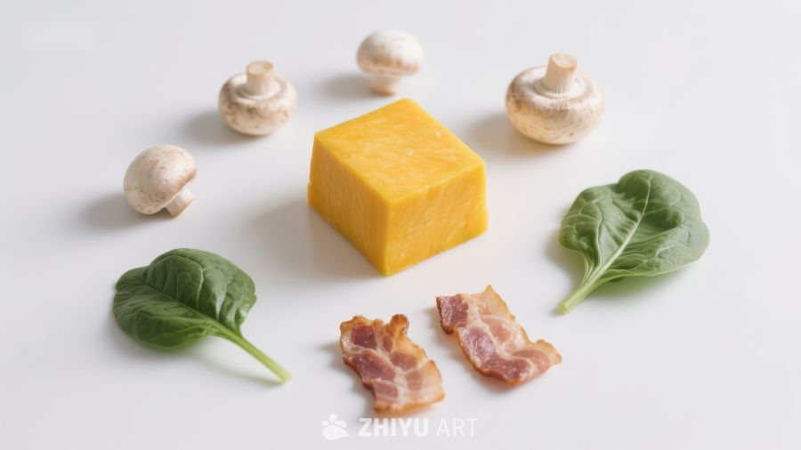 奶酪、蘑菇、培根与菠菜的组合
