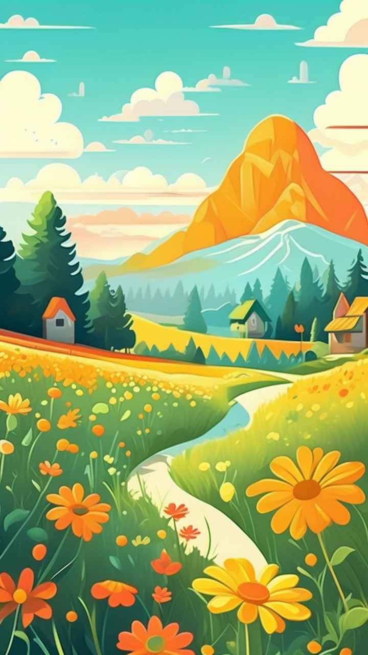 一幅乡村鲜花插画形式柔和圆润背景明亮 8