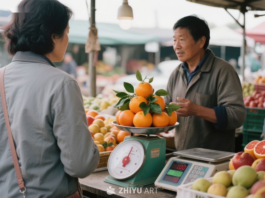 市场摊位前的橙子交易 488