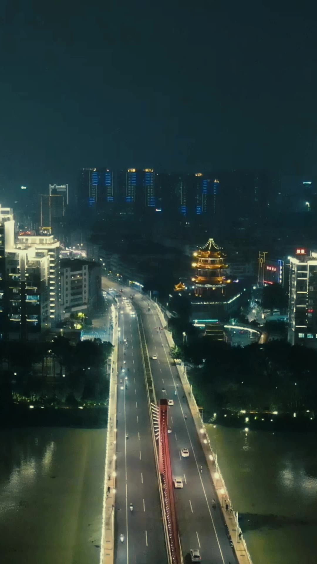 城市航拍福建漳州城市夜景交通竖屏航拍