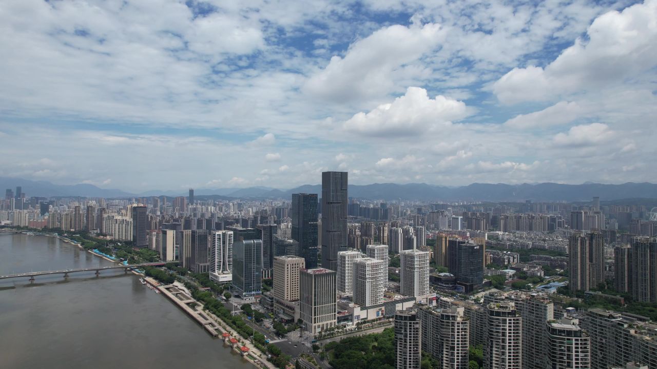 福建福州城市大景蓝天白云航拍