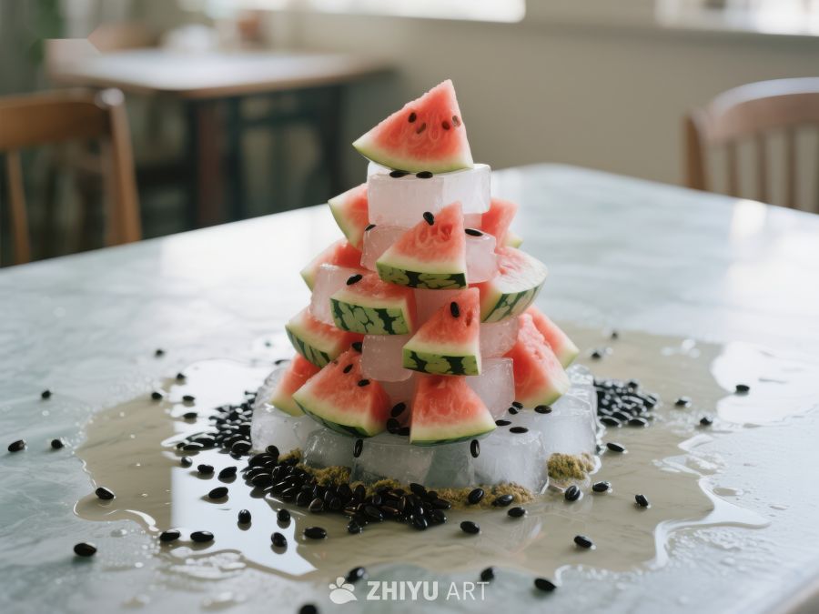 西瓜与冰块的创意堆叠 639