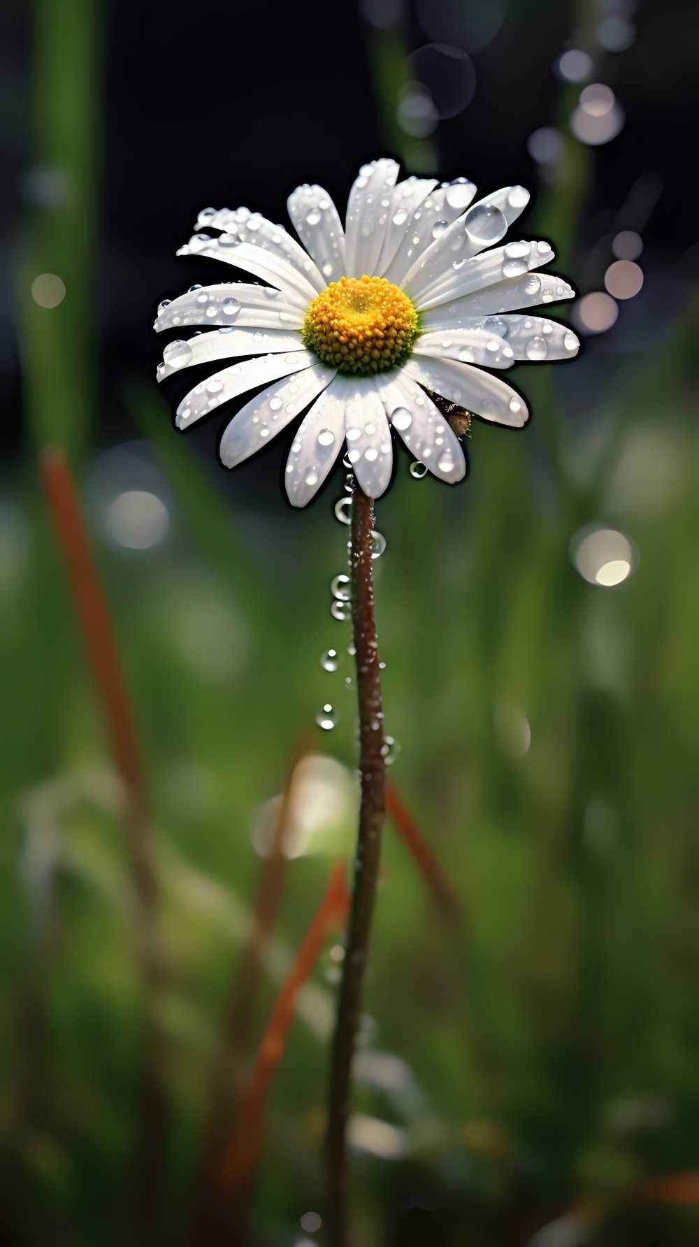 一朵雏菊花，上面有水滴，帕蒂马赫