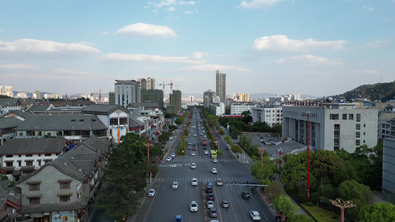  云南楚雄城市风光交通航拍