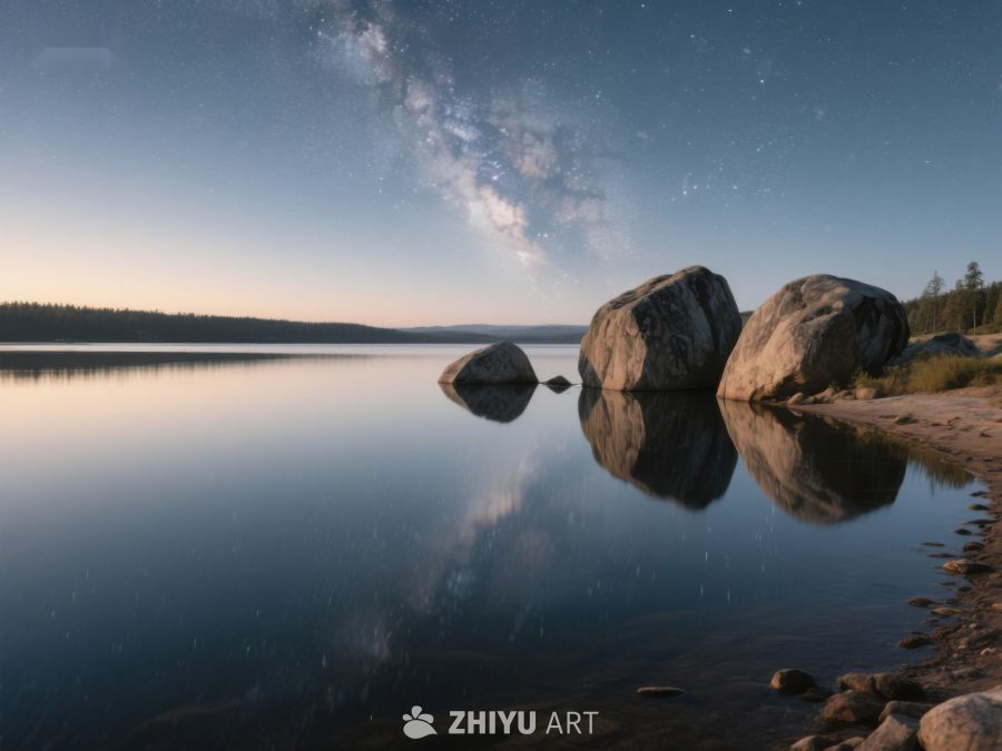 星空下的湖畔巨石 184