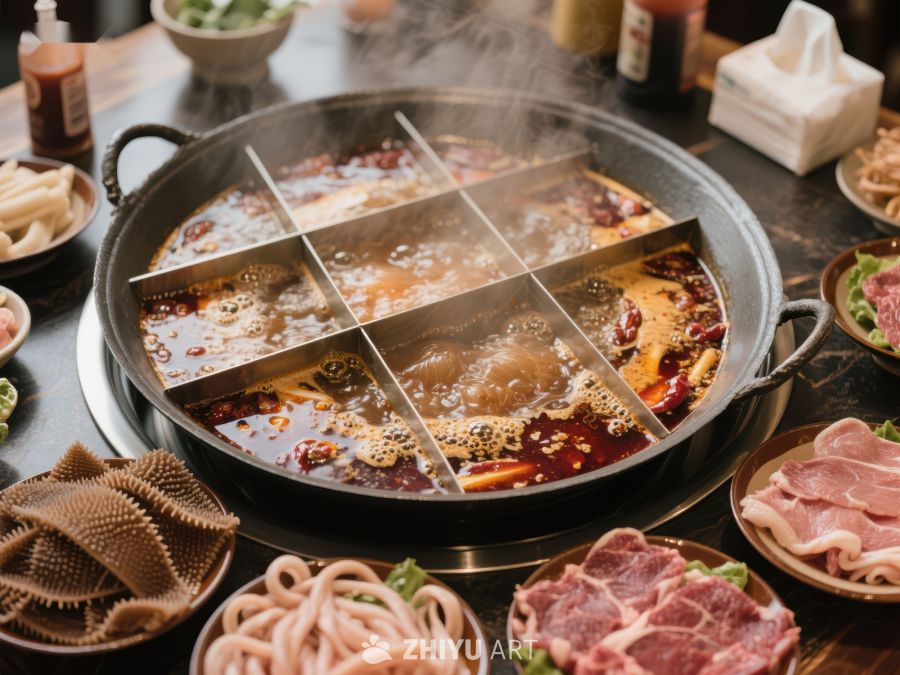 火锅盛宴：多格锅底与丰富食材 182