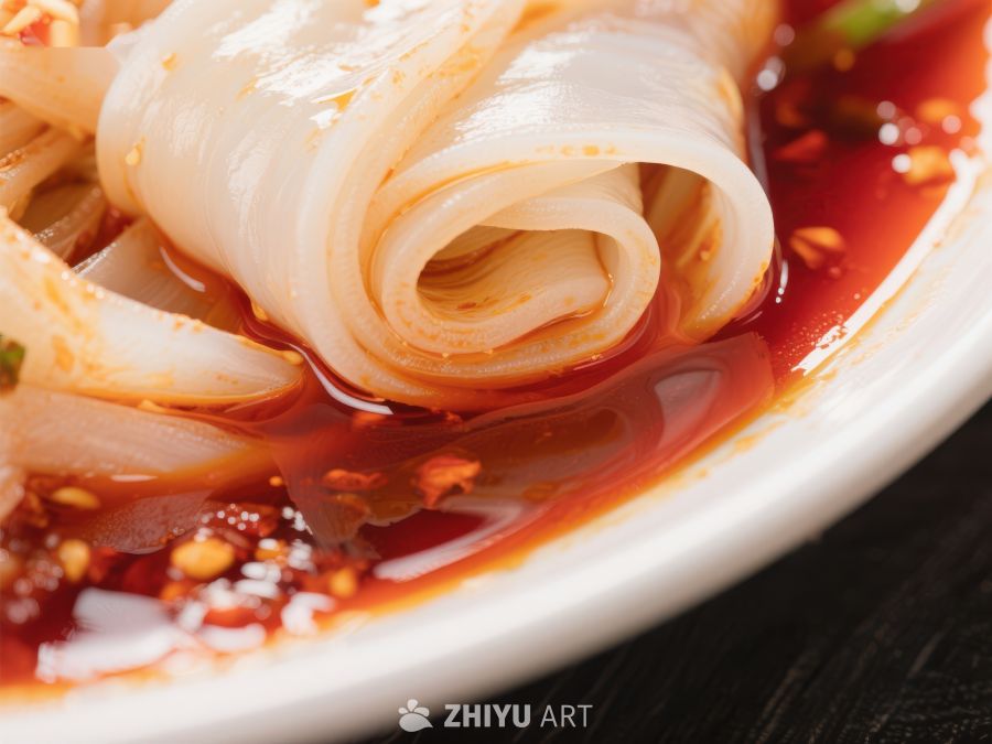 红油凉粉特写，诱人美食 332