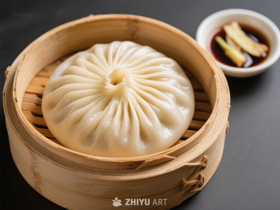 蒸笼中的包子与蘸料 1375