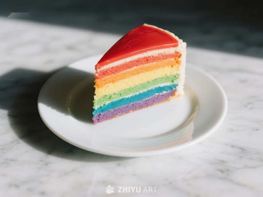 彩虹蛋糕切片，色彩斑斓的美食