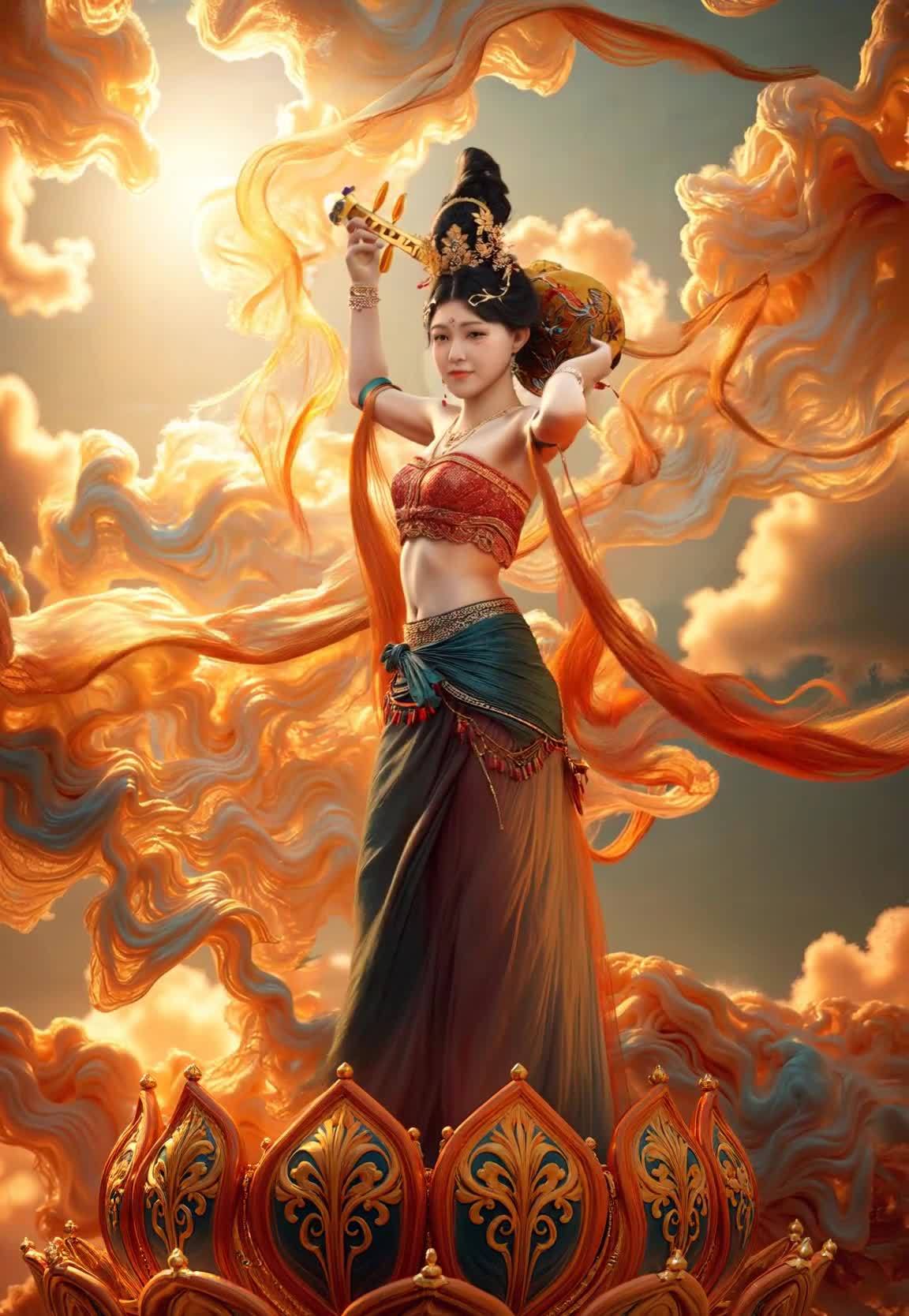 莲座丝带女子乐师低饱和度画风