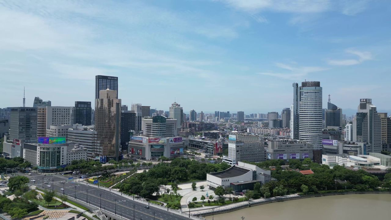 航拍浙江宁波东门口商业广场