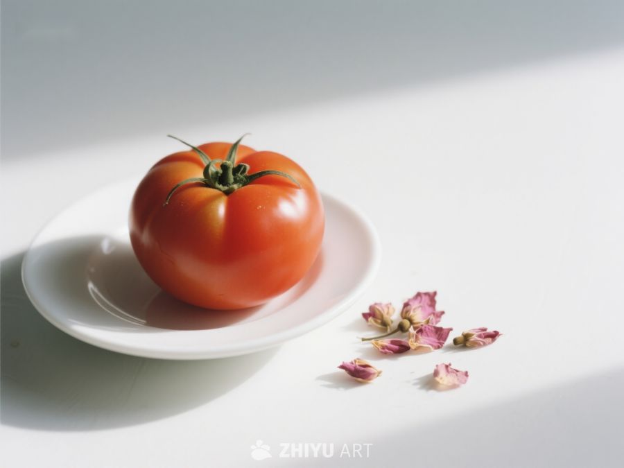 盘中鲜红番茄与花瓣 222