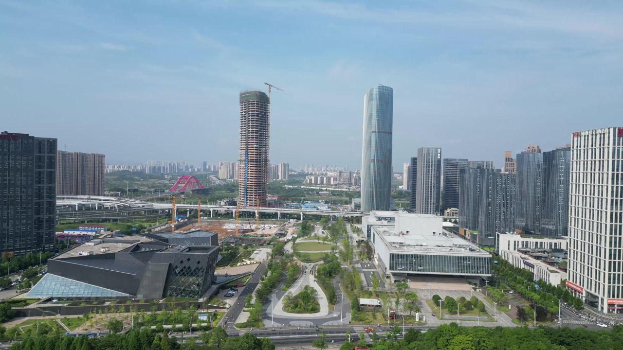  航拍江西赣州中央公园商务高楼