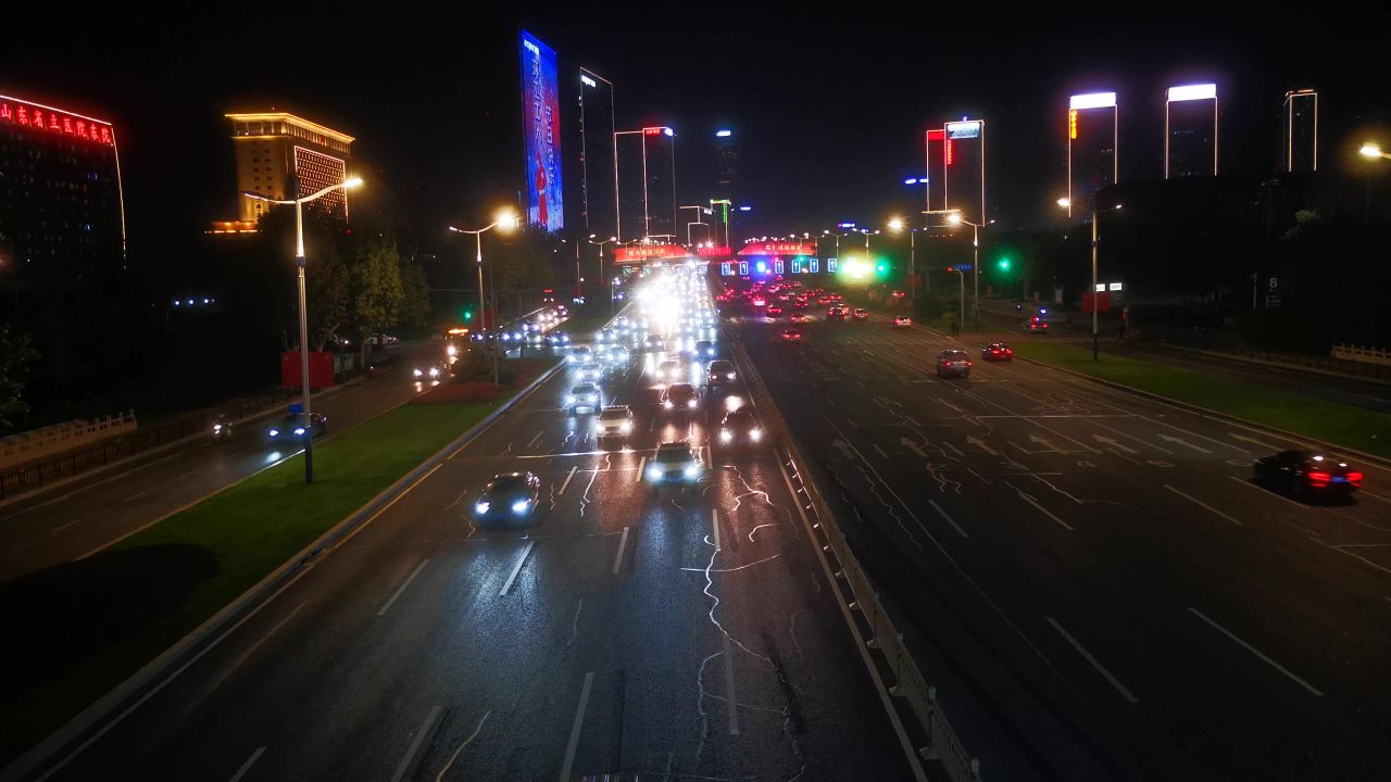 济南经十路夜景交通实拍