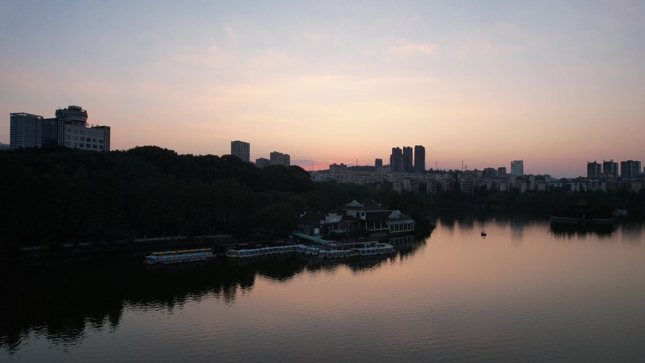 湖南郴州日落晚霞夕阳航拍