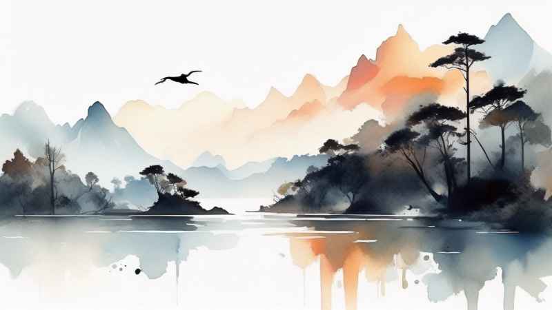 国潮山水画插画背景 22